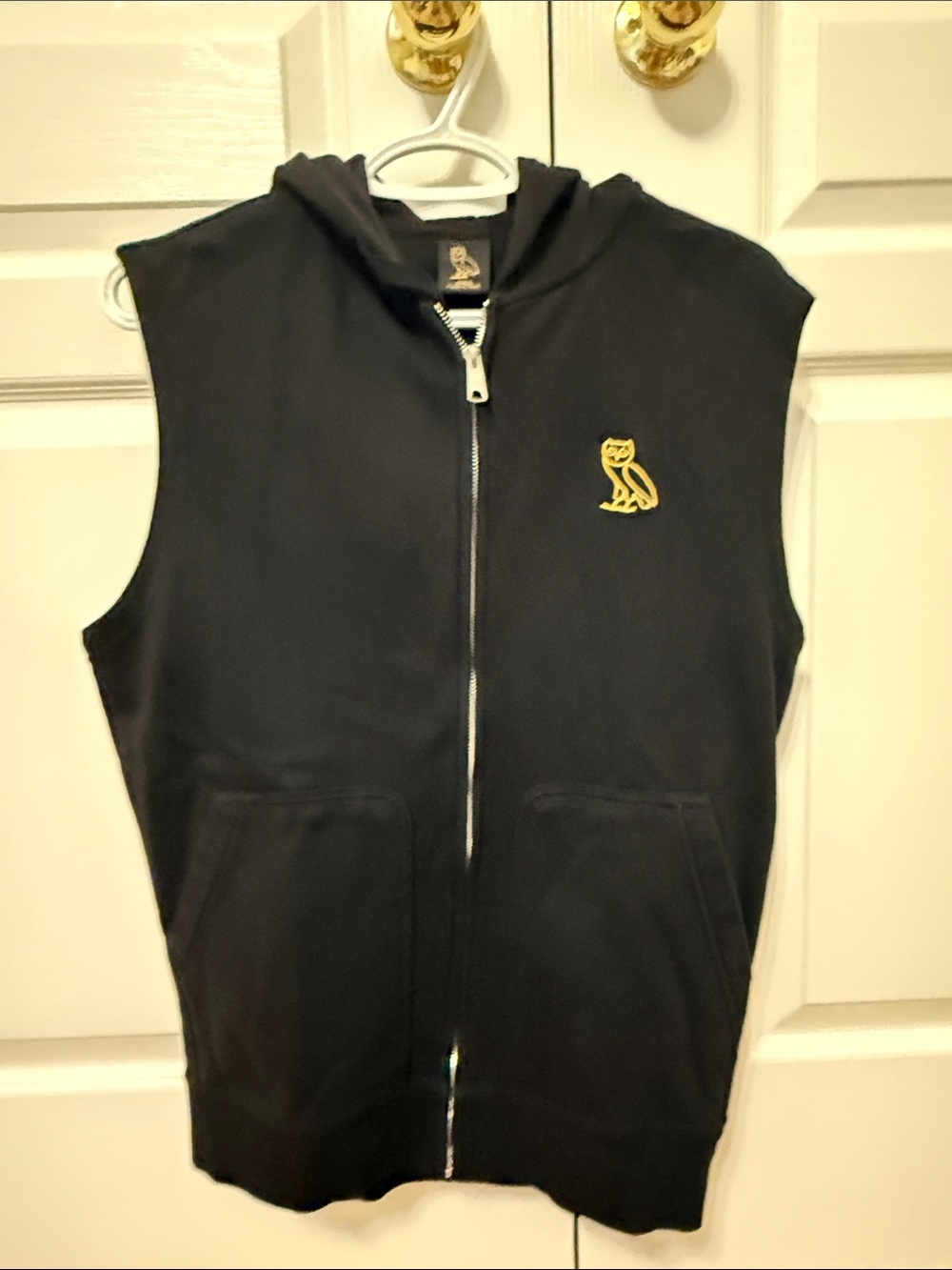 OVO October’s Very Own Black Gold Owl Sleeveless Zip Hoodie Vest Small